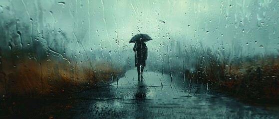 A melancholic depiction of sadness in a rainy scene - obrazy, fototapety, plakaty