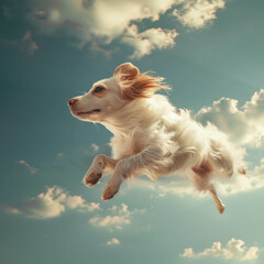 Capture the joy of flight as a dog takes to the skies in this charming remote-controlled aerial photography.AI generative technology ensures unparalleled clarity.