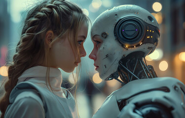 A human and a robots confronting each other at a distance of five meters