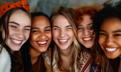 Young women of various races are laughing at the camera roll