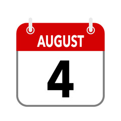 4 August, calendar date icon on white background.