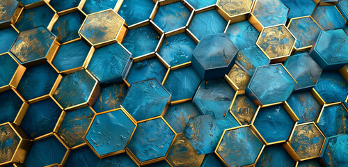  Tessellation of hexagons in soft greens and earthy browns, a harmonious masterpiece.