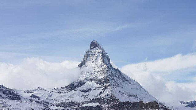 Blue sky and cloud on vacation day, Time lapse of the Matterhorn in Switzerland.