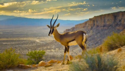 Wildlife photo of an antelope gracefully roaming the desert landscape, captured