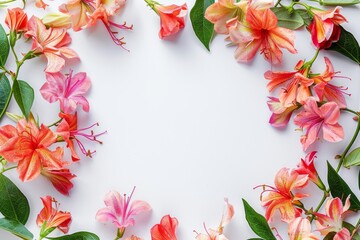 Obraz premium Assorted vibrant flowers arranged on white background. colorful flowers meticulously arranged on a white backdrop displaying a brilliant spectrum of colors and showcasing a variety of species