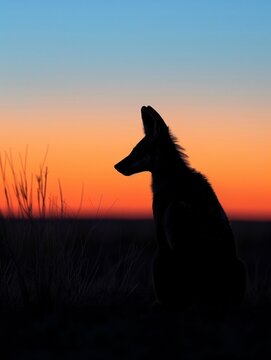 Aardwolf silhouette at dawn, serene colors blending, horizon background, new vision for Adobe , up32K HD