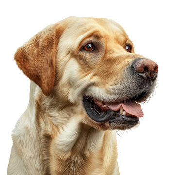 Witness the lifelike representation of a visual guide dog against a white backdrop. This photorealistic 8K image offers unparalleled detail. AI generative technology enhances visual fidelity.