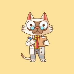 Cute cat doctor medical personnel chibi character mascot icon flat line art style illustration concept cartoon