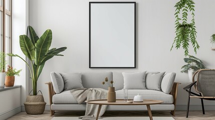 Frame mockup, modern home interior background, 3d render