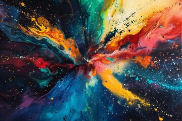 A cosmic nebula reimagined as a splash of colorful paint on a canvas