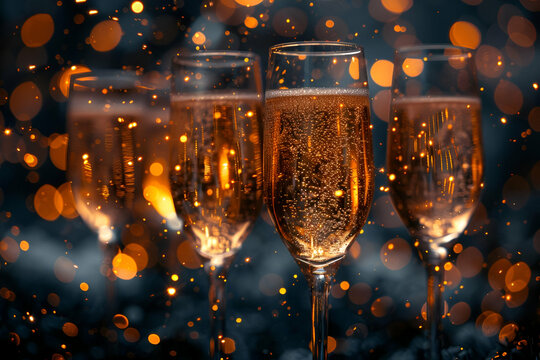 Celebration Champagne Toast, Sparkling Festive Occasion, New Year's Eve Party Theme, Ideal for Event Announcements, Luxury Lifestyle Magazines, copy space