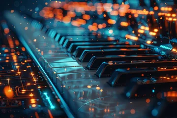 Foto op Aluminium Close up shot of piano keys with bright abstract light  © rushay