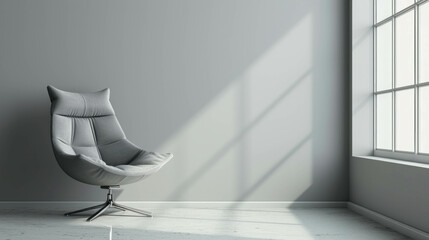 Discover the modern design of a sleek grey chair, perfect for contemporary home decor. AI generative.