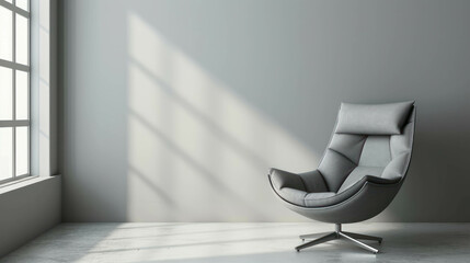 Explore the elegance of a beautiful grey chair in a minimalist studio setting. AI generative.