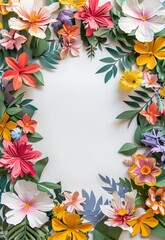 Fototapeta premium Assorted vibrant flowers arranged on white background. colorful flowers meticulously arranged on a white backdrop displaying a brilliant spectrum of colors and showcasing a variety of species