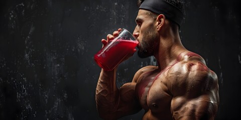 Muscular Bodybuilder Refueling with Beet Juice After Intense Workout Session