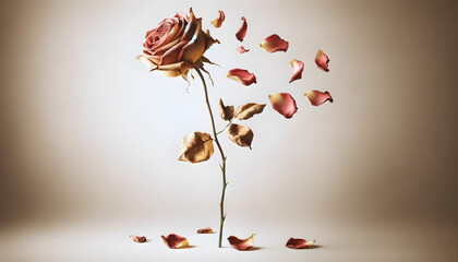 Wilting rose petal falling away from the bloom, The sadness and beauty of love that has begun to fade