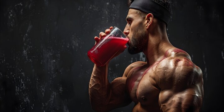 Muscular Bodybuilder Refueling with Beet Juice After Intense Workout Session