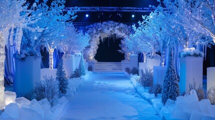 Chill Factor As guests approach the podium they are greeted by a serene winter scene complete with frosted trees icicles and an elegant . .