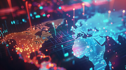 digital worldwide map global business network concept  - obrazy, fototapety, plakaty