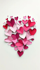 Spread love and happiness on Valentine's Day with a creative 3D rendering featuring cut-out paper hearts and 'Happy Valentine's Day' text in Viva Magenta on a white background. AI generative.