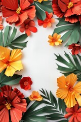 Assorted vibrant flowers arranged on white background. colorful flowers meticulously arranged on a white backdrop displaying a brilliant spectrum of colors and showcasing a variety of species