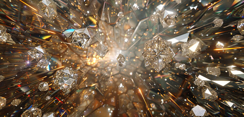 Ethereal diamond mosaic radiates in harmonious composition, casting an enchanting glow. - obrazy, fototapety, plakaty