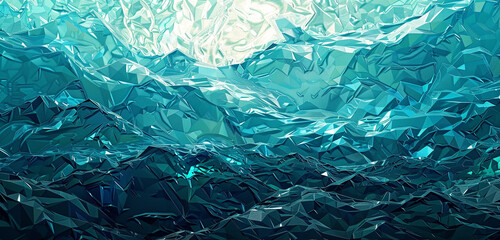 Fluid polygons in oceanic tones, a captivating artwork with tranquility. - obrazy, fototapety, plakaty