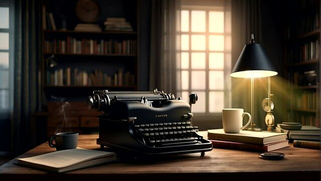 old typewriter with books
