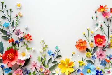 Obraz premium Assorted vibrant flowers arranged on white background. colorful flowers meticulously arranged on a white backdrop displaying a brilliant spectrum of colors and showcasing a variety of species