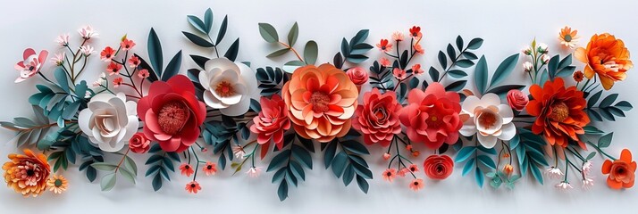 Assorted vibrant flowers arranged on white background. colorful flowers meticulously arranged on a white backdrop displaying a brilliant spectrum of colors and showcasing a variety of species - obrazy, fototapety, plakaty