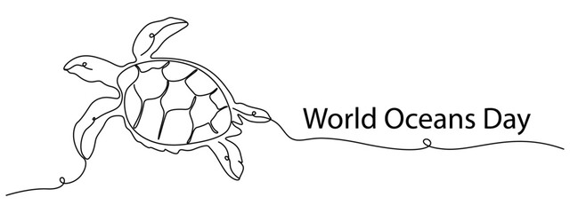 World Oceans Day. Poster design, line drawing vector illustration.