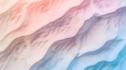 Naklejka premium A beach scene with a colorful sand pattern. The sand is a mix of pink, blue, and white. The image has a calming and serene mood, as it captures the beauty of nature and the peacefulness of a beach