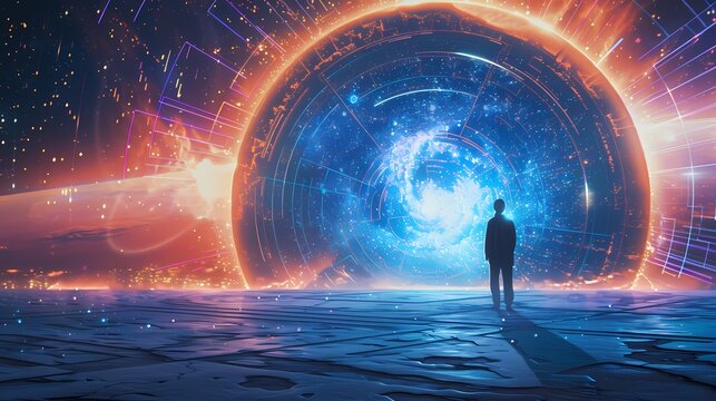 Digital universe interstellar portal scene illustration poster PPT background