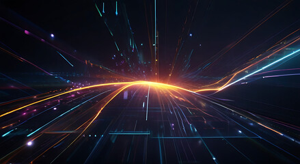 Fototapeta premium Abstract technology background of high speed global data transfer, ultra fast broadband and connection speed, digital cyber tech motion graphics, abstract background style, beam