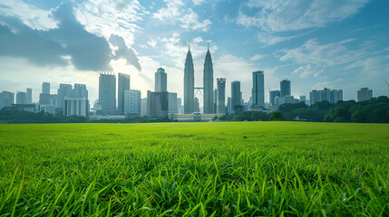 city skyline with grass