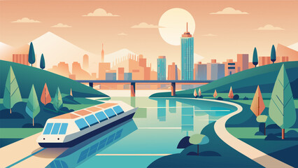 Fototapeta premium Even the waterways in this ecofriendly city are utilized for transportation with solarpowered ferries offering a scenic and sustainable way to