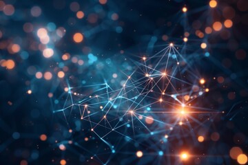 Abstract glowing connecting dots and lines background, Network connection wallpaper, Generative AI