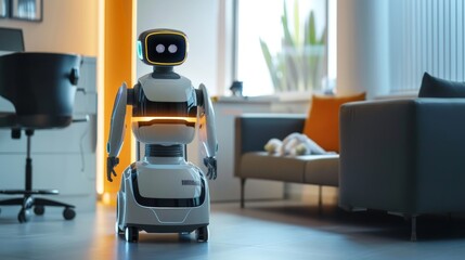 A robot in a hospital lobby, Robot nurse service technology in hospital, Generative AI