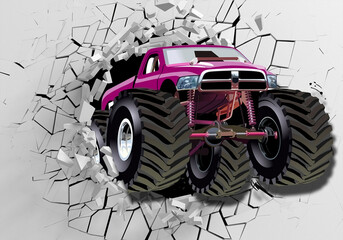 3D wallpaper design with a classic car jumping