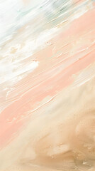 Obraz premium A painting of a beach with a pink and white background. The painting is full of brush strokes and has a very abstract feel to it. The colors are bright and cheerful