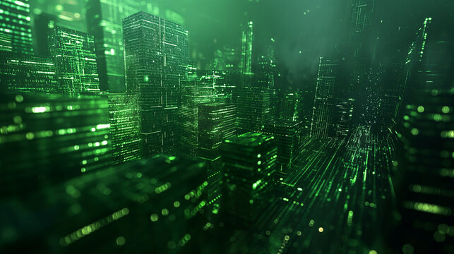 dark background with green elements. should present analytics, real estate, technology , data.