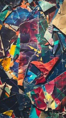 Fototapeta na wymiar A vibrant patchwork of torn posters forms an eye-catching abstract collage. Wallpaper. Background.