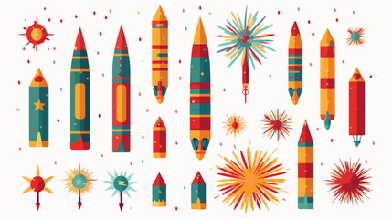 Colorful firecrackers flat illustration set. Cartoo