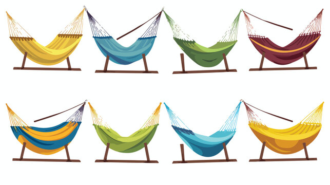 Colorful hammocks of different types flat set for w