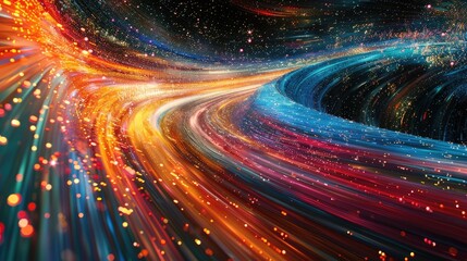 Vibrant data streams converging into a central point of focus