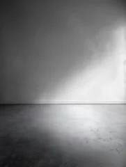 Foto op Canvas A large empty room with a white wall and a grey floor. The room is bare and empty, with no furniture or decorations. Scene is one of emptiness and loneliness © tracy