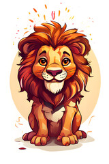 Lion cartoon on white background. Happy lion birthday card concept 
