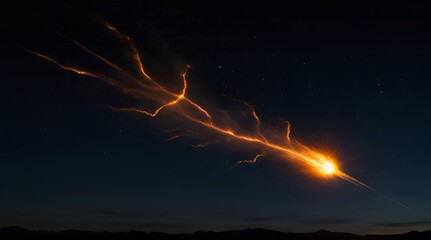 A brilliant flaming meteor with glowing molten tail streaking across the night sky, isolated on a transparent background for easy onto astronomy ..generative.ai