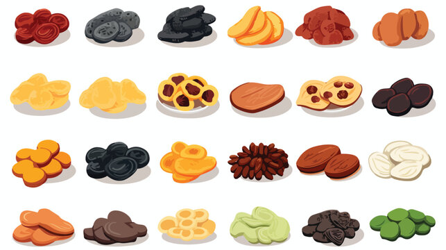 Colorful sweet dry fruit snacks flat pictures for w